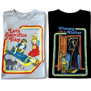 2 Steven Rhodes Graphic Tees Sacrifice Toby, Timmy Visitor Retro Dark Humor M/L